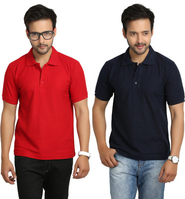 

Weardo Solid Men's Polo Neck Blue, Red T-Shirt(Pack of 2), Navy blue;red