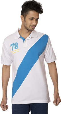 

Red Line Solid Men's Polo Neck White, Blue T-Shirt, Blue;white