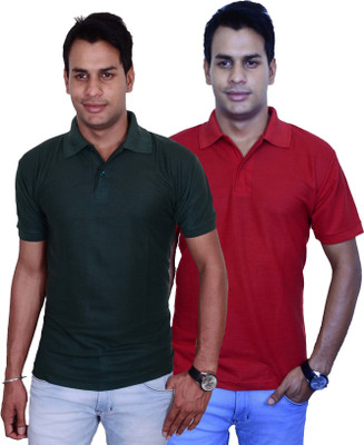 

Blaze Solid Men' Polo Neck Green, Maroon T-Shirt(Pack of 2