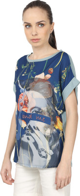 

Raw Designs Printed Women's Round Neck White, Black T-Shirt, Alluring black;subtle white