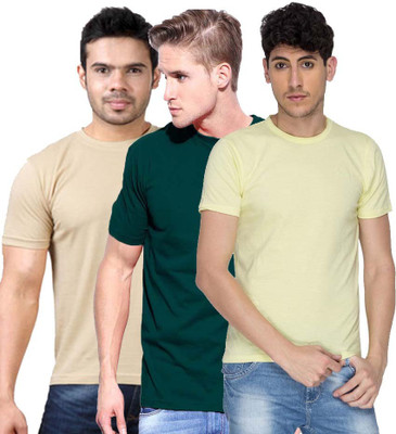 

Cool Club Solid Men's Round Neck Multicolor T-Shirt(Pack of 3, Brown;green;yellow