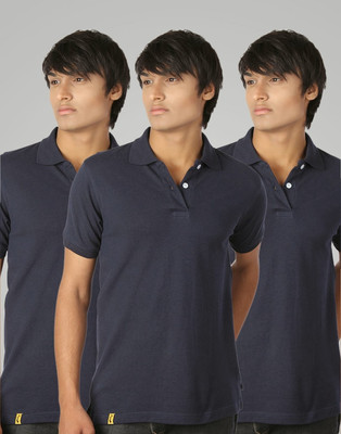 

Campus Sutra Solid Men Polo Neck Blue T-Shirt(Pack of 3)