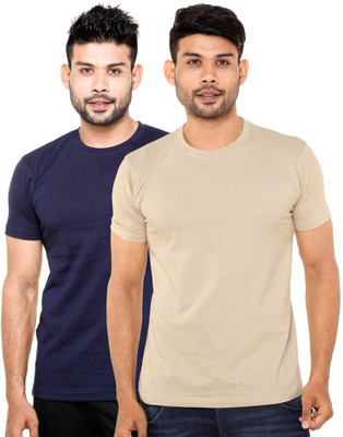 

FLEXIMAA Solid Men's Round Neck Dark Blue, Beige T-Shirt(Pack of 2, Beige;dark blue