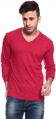 

Izinc Solid Men' V-neck Red T-Shirt