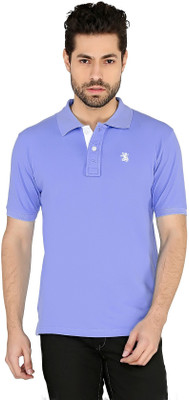 

The Cotton Company Solid Men' Polo Neck Blue T-Shirt