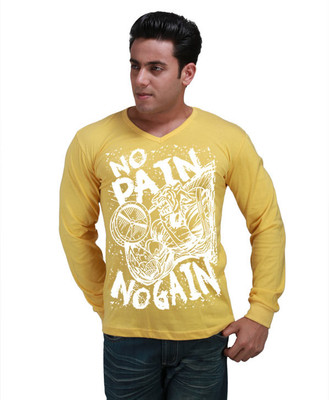 

Inkovy Graphic Print Men' V-neck Yellow T-Shirt