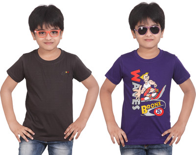 Dongli Boys Solid T Shirt(Grey, Pack of 2), Grey & purple