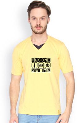 

Campus Sutra Solid Men V-neck Yellow T-Shirt