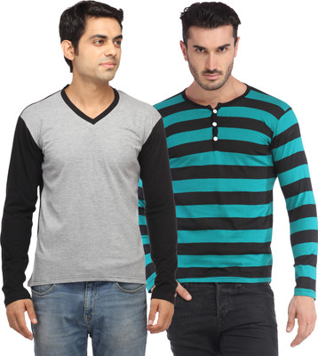 

Leana Solid Men's Fashion Neck Multicolor T-Shirt(Pack of 2, Multi