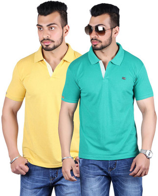 

Shineway Solid Men's Polo Neck Multicolor T-Shirt(Pack of 2, Gold;green