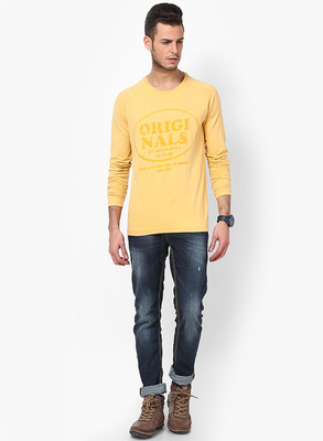 

Jack & Jones Graphic Print Men's Round Neck Yellow T-Shirt, Bright gold