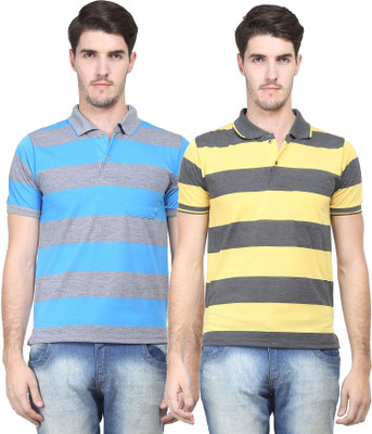 

Vimal Striped Men's Polo Neck Blue, Yellow T-Shirt(Pack of 2