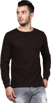 

Inkovy Solid Men' Henley Brown T-Shirt