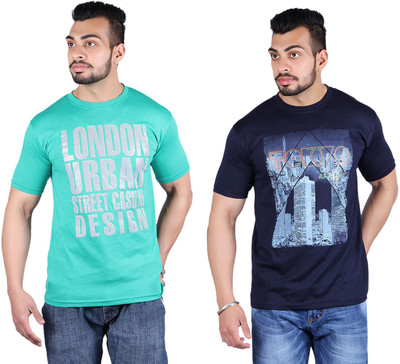 

Shineway Printed Men's Round Neck Multicolor T-Shirt(Pack of 2, Green;navy