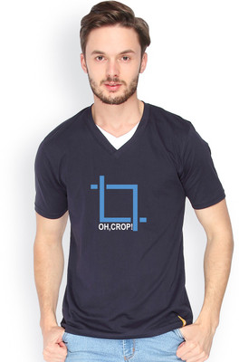 

Campus Sutra Printed Men V-neck Dark Blue T-Shirt