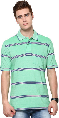 

Mudo Striped Men's Mandarin Collar Light Green T-Shirt
