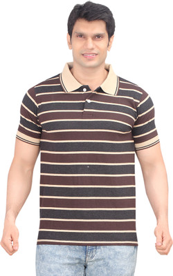 

Zebu Striped Men's Polo Neck Grey T-Shirt