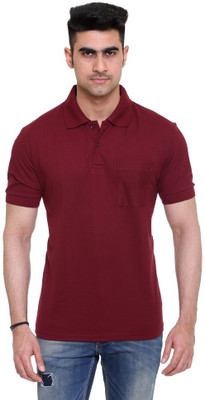 

Colors & Blends Solid Men's Polo Neck Maroon T-Shirt, Green