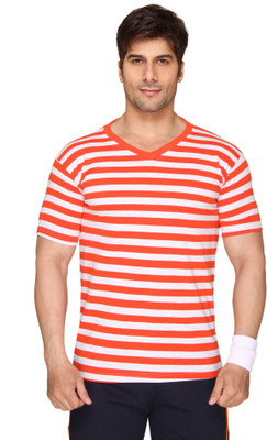 

SayItLoud Striped Men's V-neck Grey, Orange T-Shirt