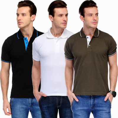

Scott International Solid Men's Polo Neck Blue, White, Brown T-Shirt(Pack of 3, Blue;brown;white