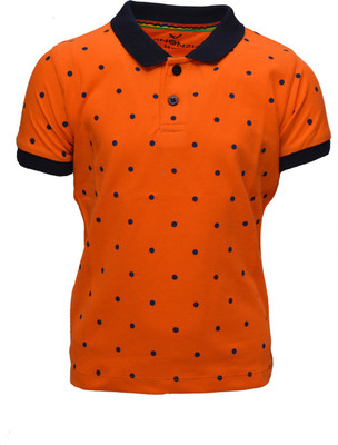 Vinenzia Boys Polka Print Cotton T Shirt(Orange, Pack of 1, Peachpuff