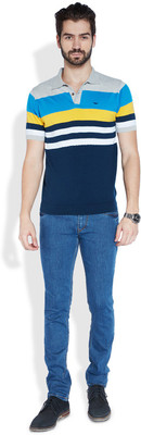 

Park Avenue Striped Men's Polo Neck Blue T-Shirt