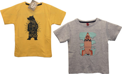 

Hussky Boys Graphic Print T Shirt(Multicolor, Pack of 2