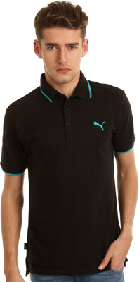 

Puma Solid Men's Polo Neck Black T-Shirt, Black bluebird