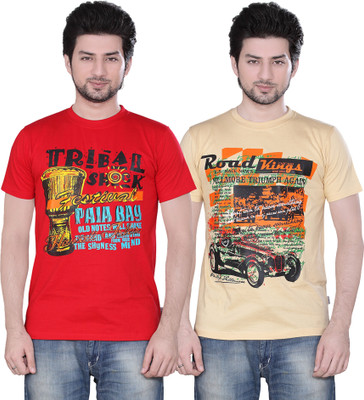 

Zebu Printed Men's Round Neck Multicolor T-Shirt(Pack of 2