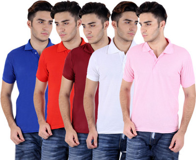 Sanvi Traders Solid Men Polo Neck Multicolor T-Shirt(Pack of 5