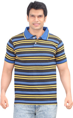 

Zebu Striped Men's Polo Neck Blue T-Shirt