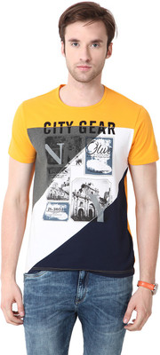 

Mudo Printed Men's Round Neck Yellow T-Shirt