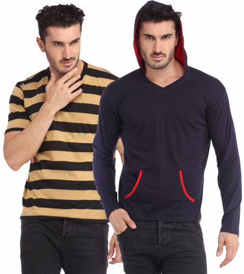 

Leana Striped Men's Henley Multicolor T-Shirt(Pack of 2