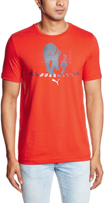 

Puma Printed Men's Round Neck Orange T-Shirt, Puma red