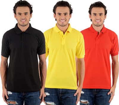 

Blaze Solid Men's Polo Neck Multicolor T-Shirt(Pack of 3, Black;red;yellow