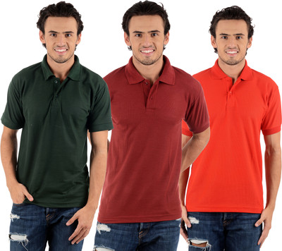 

Blaze Solid Men' Polo Neck Multicolor T-Shirt(Pack of 3, Dark green;maroon;red