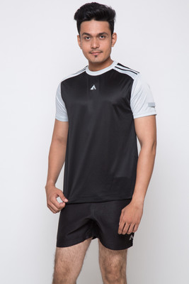 

Acetone Solid Men's Round Neck Black, Silver T-Shirt
