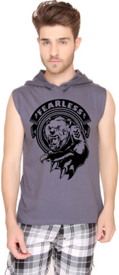 

SayItLoud Printed Men's Hooded Grey T-Shirt, Dark grey