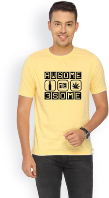 

Campus Sutra Printed Men Round Neck Yellow T-Shirt