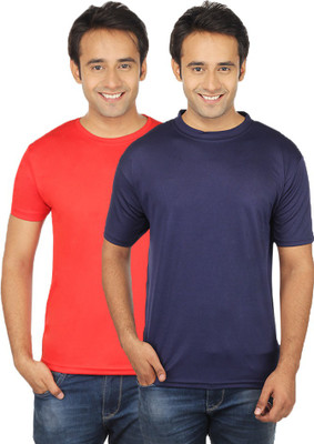 

Quetzal Solid Men's Round Neck Blue, Red T-Shirt(Pack of 2