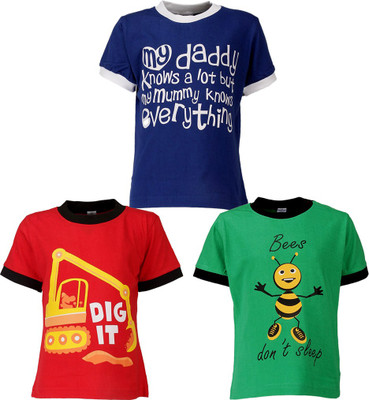 

Gkidz Boys Printed T Shirt(Multicolor, Pack of 3, Black
