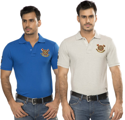 

Alan Jones Solid Men's Polo Neck Blue, Grey T-Shirt(Pack of 2, Blue;melange