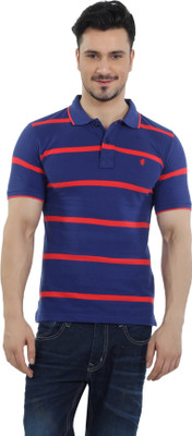

The Cotton Company Striped Men's Polo Neck Blue T-Shirt, Blue;red
