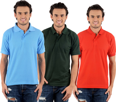 

Blaze Solid Men's Polo Neck Multicolor T-Shirt(Pack of 3, Dark green;red;sky blue