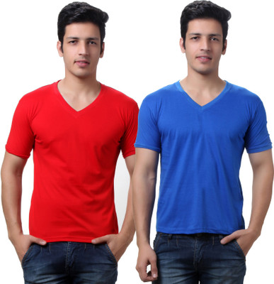 

TeeMoods Solid Men's V-neck Red, Blue T-Shirt(Pack of 2), Bue;red