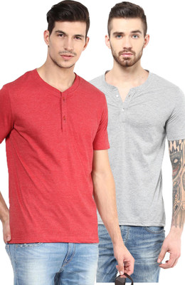 

Yellow Submarine Solid Men's Henley Red, Grey T-Shirt(Pack of 2), Grey;red