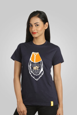 Campus Sutra Printed Women's Round Neck Blue T-Shirt