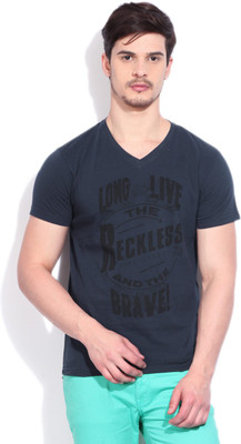 

Pepe Jeans Printed Men's V-neck Blue T-Shirt, Indigo