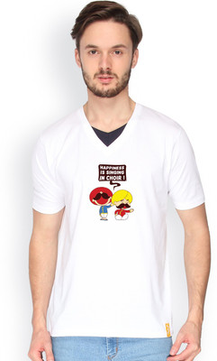 

Campus Sutra Solid Men V-neck White T-Shirt