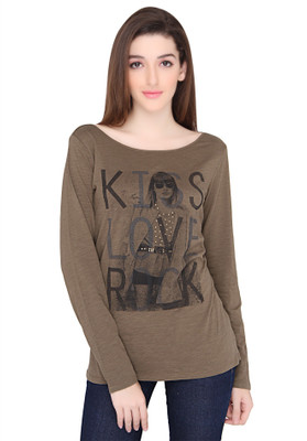 

Ten on Ten Printed Women's Round Neck Brown T-Shirt
